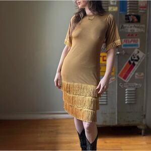 Vintage 70s Metallic Fringe Dress | Dynamite Disco Cowgirl | Western Glam | M